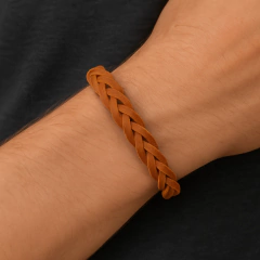 Pulsera Hombre NOIR TRENZE II Cuero Trenzado Marrón Y Acero en internet