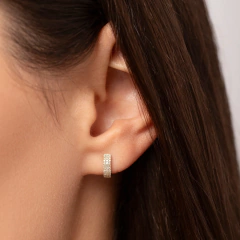 Argollas Petite Triple Pavé en Oro Italiano 18 Kilates 12 mm en internet