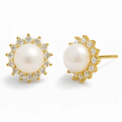 Aros Halo de Sol Perla y Plata 925 Dorada - comprar online