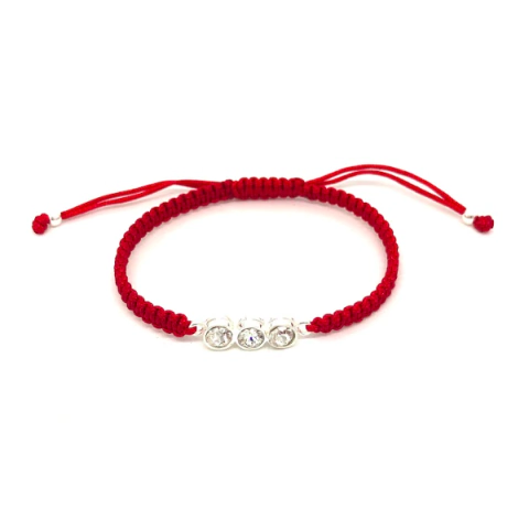 Pulserita Roja Macrame y 3 Cristales Plata 925