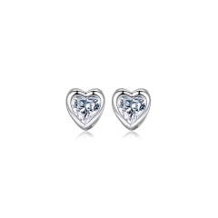 Aros Punto Luz Corazon Bisel Plata 925