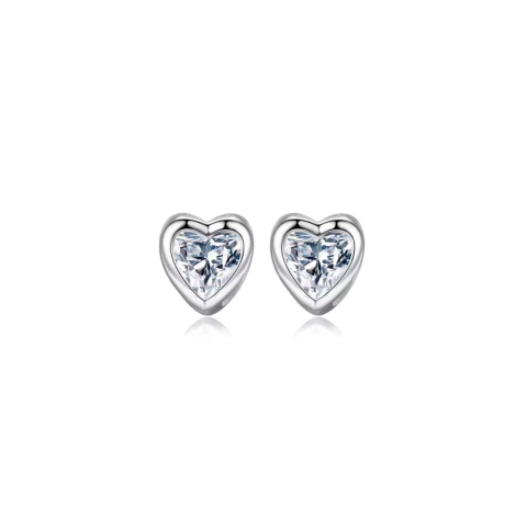 Aros Punto Luz Corazon Bisel Plata 925
