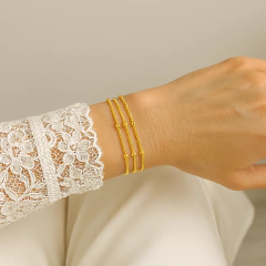 Pulsera Triple de Bolitas en Plata Dorada - comprar online