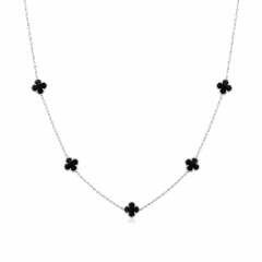 Collar Trebol Negro en Acero Antialergico