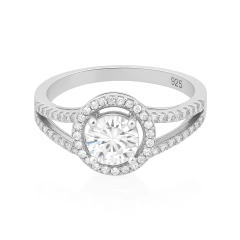 Anillo Halo Brillante Banda Dividida Plata 925