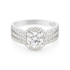 Anillo Halo Brillante con Triple Banda Dividida Plata 925