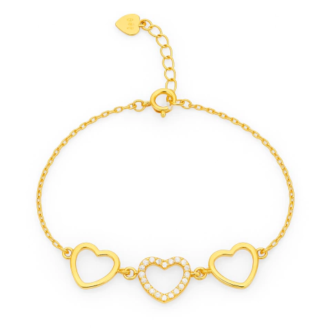 Pulsera tres CORAZONES en Plata Dorada - comprar online