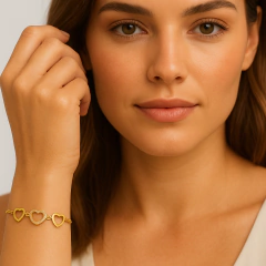 Pulsera tres CORAZONES en Plata Dorada en internet