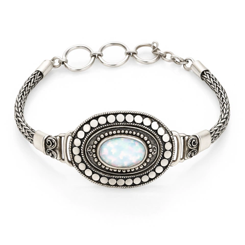 Pulsera Hindu con Opalo Oval Blanco en Plata 925 - comprar online