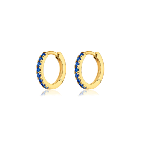 Mini Argollas Huggies Pavé Azul Zafiro en Plata 925 Dorada 10 mm - comprar online
