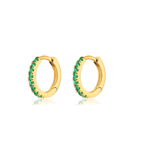 Argollas Huggies Pavé Verde Esmeralda en Plata 925 Dorada 15 mm - comprar online