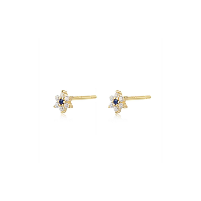 Aros Florcitas Azules Oro Italiano 18 Kilates thumbnail 2