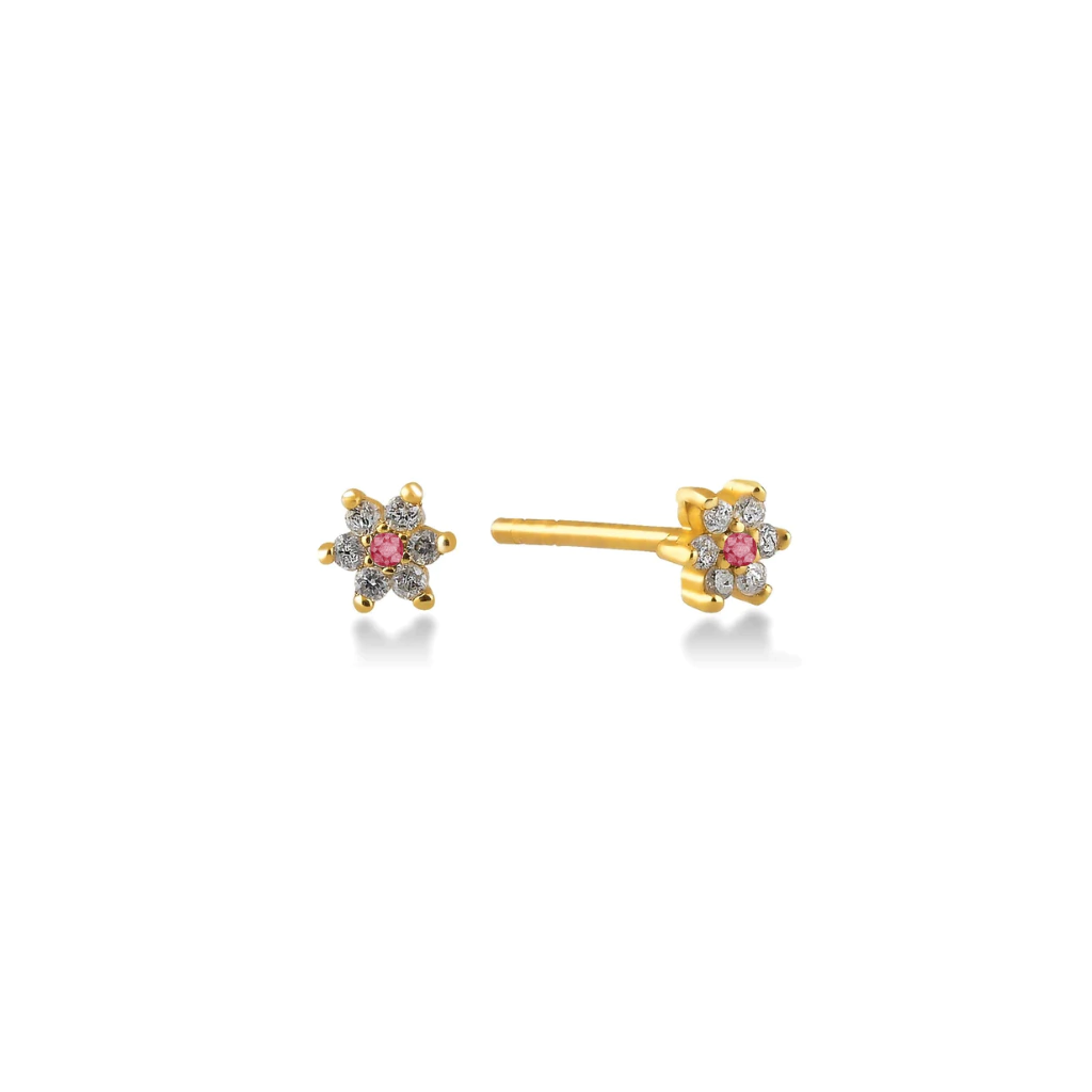 Aros Florcitas Centro Rojo Rubi Oro Italiano 18 Kilates thumbnail 3