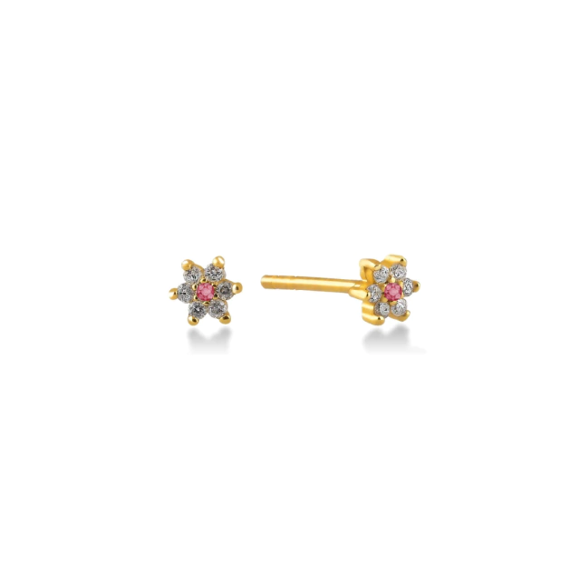 Aros Florcitas Centro Rojo Rubi Oro Italiano 18 Kilates thumbnail 2