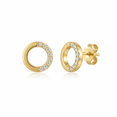 Aros Circulo Mitad Pave en Plata 925 Dorada