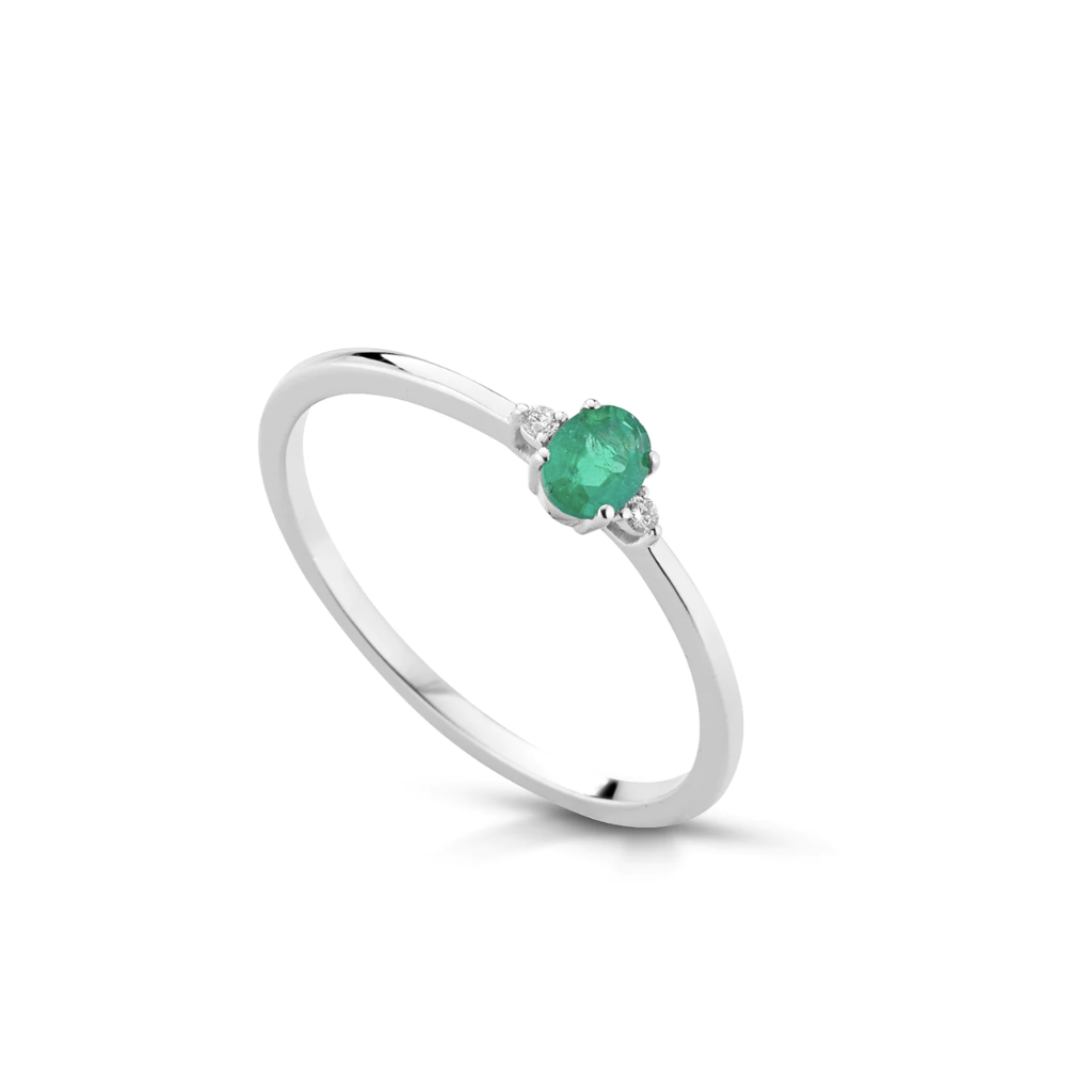 Anillo Solitario Esmeralda y Diamantes Oro Blanco thumbnail 3