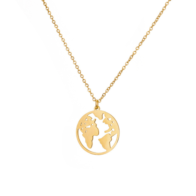 Collar Mapamundi Acero Dorado thumbnail 2