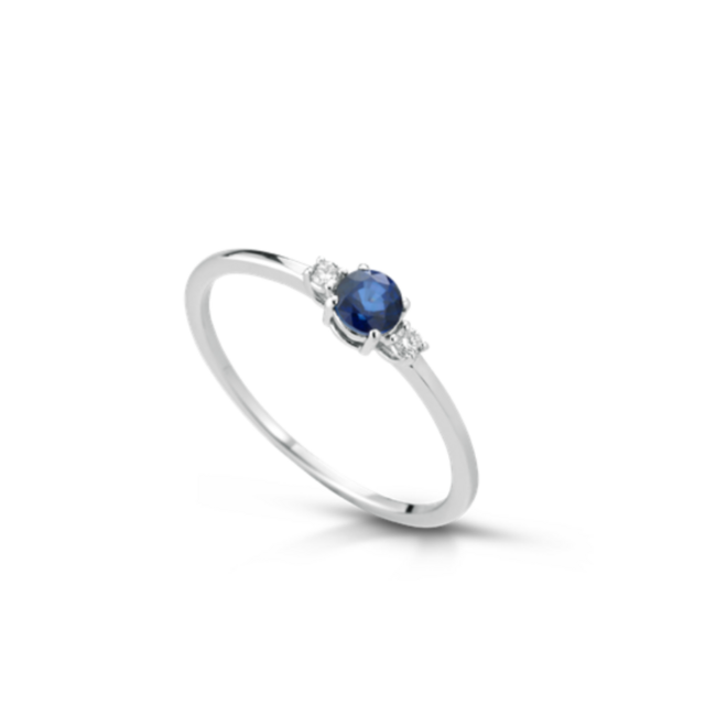 Anillo Solitario Zafiro Y Dos Diamantes Oro Blanco 18 Kilates thumbnail 2