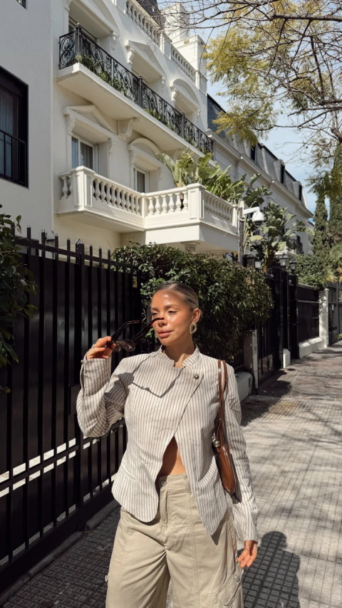 blazer rayas importado beige