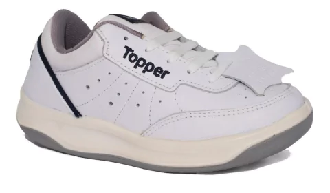 Zapatilla Cuero Colegial Blanco Azul Topper Xforcer Kids