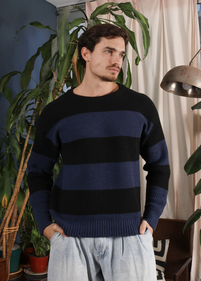 Sweater rugby rayado azul/negro — imagen 3