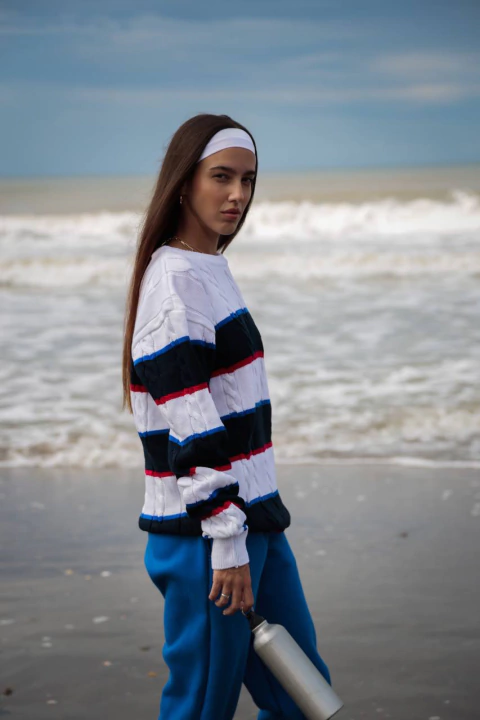 Sweater Rayado Trenzado blanco