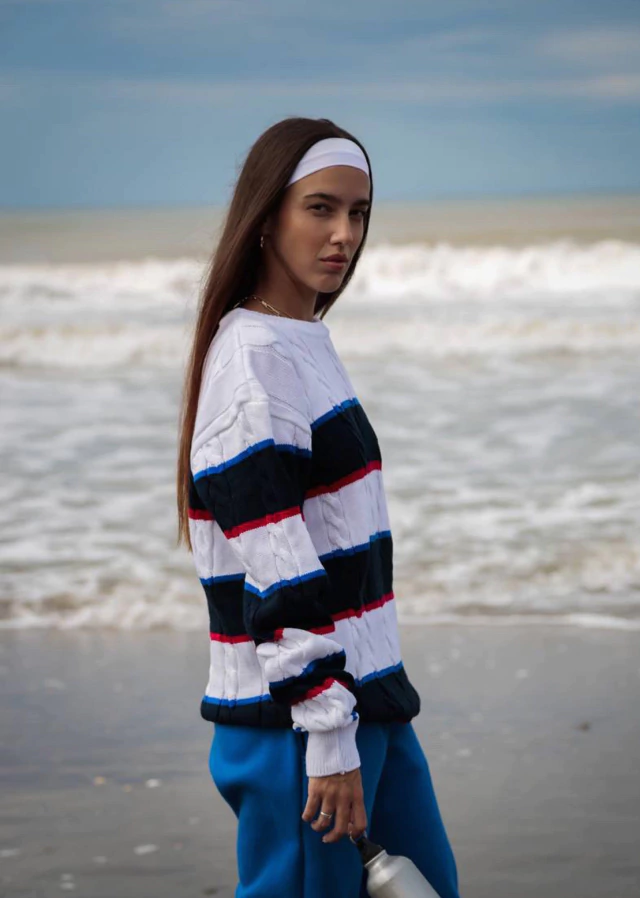 Sweater Rayado Trenzado blanco