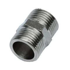 NIPLE DUPLO LATÃO NIQUELADO MACHO ROSCA BSP