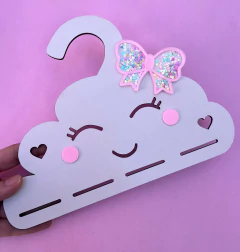 Cabide Nuvem MDF Acrílico Laço Rosa Confeti Mod24 23,2X17,4 cm (un)