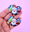 Aplique Acrílico Plano coração papai noel 4cm (2un)