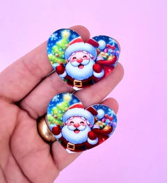 Aplique Acrílico Plano coração papai noel 4cm (2un)