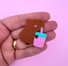 Aplique Capivara Copinho Rosa Acrílico (un)