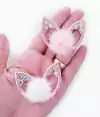 Orelha Feltro Rosa Strass e Pompom (un)