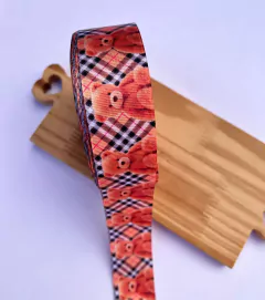 Gorgurão Estampado Xadrez Ursinho 38mm Sakura (2metros)