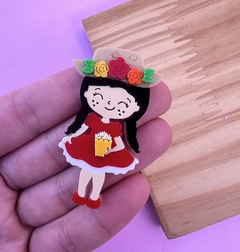 Aplique Menina Caipira Vestido Vermelho Pipoca na Mão Acrilico (un)