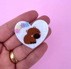 Aplique Capivara Coração Glitter Florzinhas Acrílico (un)