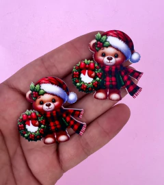 Aplique Acrílico Plano Urso Cachecol Xadrez 4cm (2un)