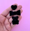 Aplique Veludo Laço Urso Coração Preto Plastico (kit 3un)