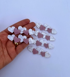 Base para Hair Clip Corações Rosê Off Rajado 6,5cm (2un)