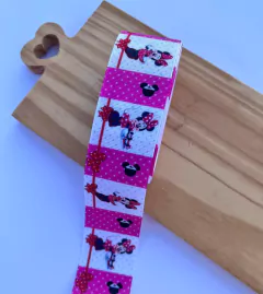 Gorgurão Estampado Sanding Rosa Branco Minnie Poá 38mm - 3 metros