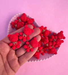 Aplique Urso Goma Vermelho Resina Laço Dourado (3un)