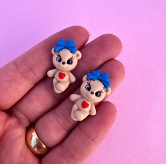Aplique mini Ursinho Laço Azul Biscuit (2un)