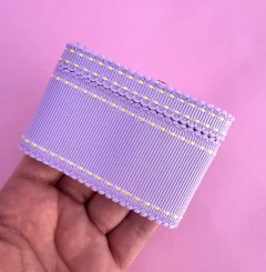 Kit Gorgurão Pesponto Bordinha Trabalhada 2 tamanhos Lilás Pesponto amarelo (1 mt de cada)