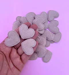 Aplique coração Cotelê Nude (3un)