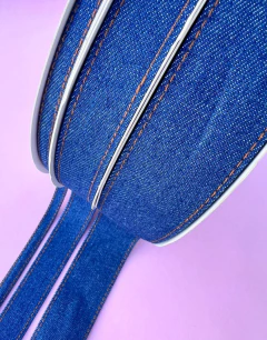 Fita Jeans escuro Pesponto Caramelo (1 metro)