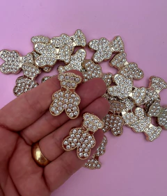 Aplique ursinho Strass gravatinha dourada Plástico (2un)