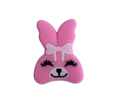 Aplique Rosto Coelho Rosa Lacinho Branco Pequeno 3,5cm emborrachado (3un)