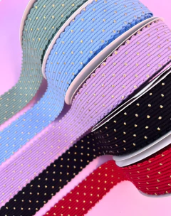 Fita Cotelê Poá Dourado 38mm Mod002 (1 metro)