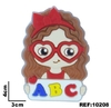 Aplique Menina escolar Abc azul amarelo vermelho emborrachado (3un)