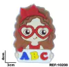 Aplique Menina escolar Abc azul amarelo vermelho emborrachado (3un)